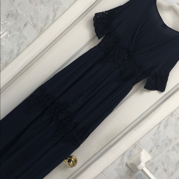 NAVY BUTTON DOWN SHORT SLEEVE MAXI BOHO DRESS - Picture 7 of 8